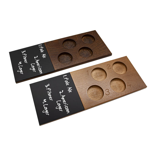 4 Numbered Beer Flight with Walnut Finish and Chalk Strip Includes 5.5oz Highball Glasses