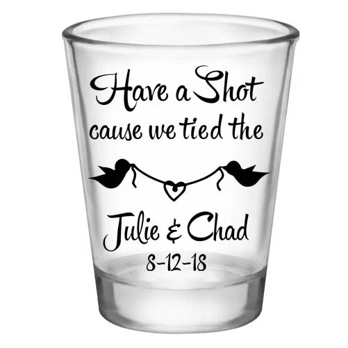 CUSTOMIZABLE - 1.75oz Clear Wedding Shot Glass - Bird Knot - 12 Count