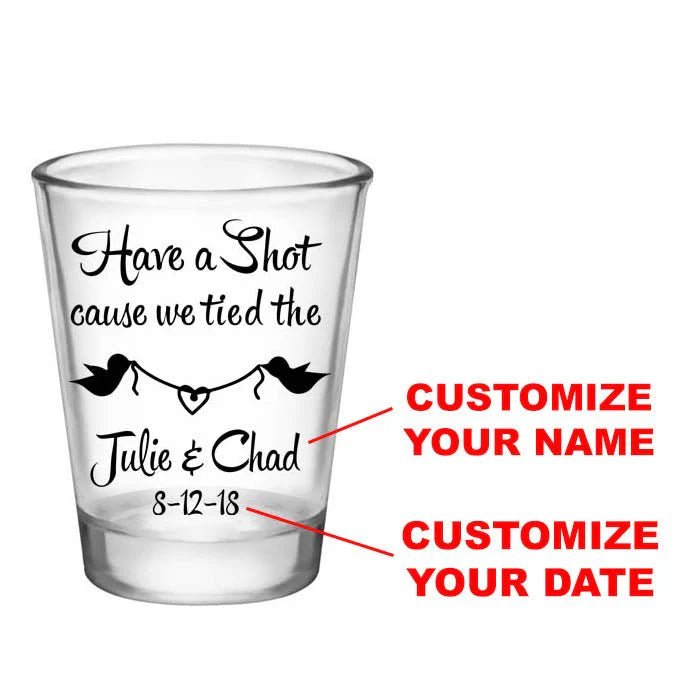CUSTOMIZABLE - 1.75oz Clear Wedding Shot Glass - Bird Knot - 12 Count
