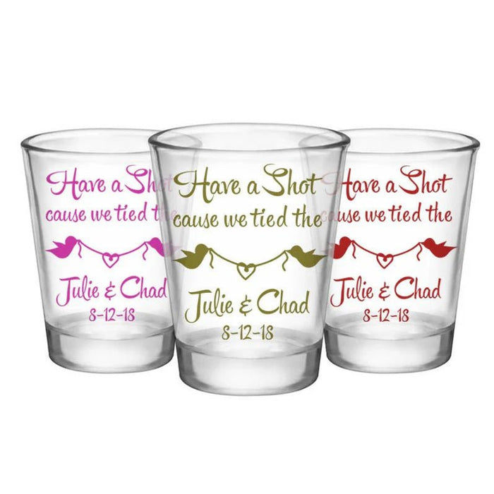 CUSTOMIZABLE - 1.75oz Clear Wedding Shot Glass - Bird Knot - 12 Count