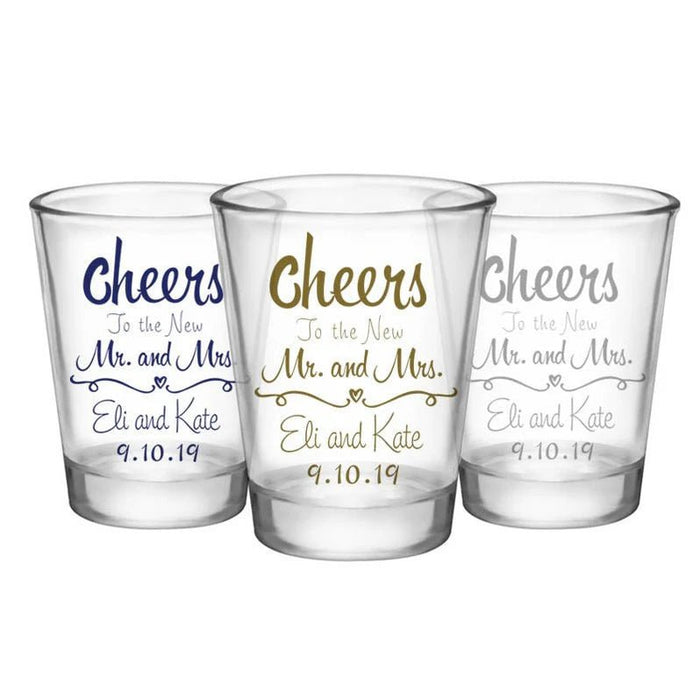 CUSTOMIZABLE - 1.75oz Clear Wedding Shot Glass - Cheers - 12 Count