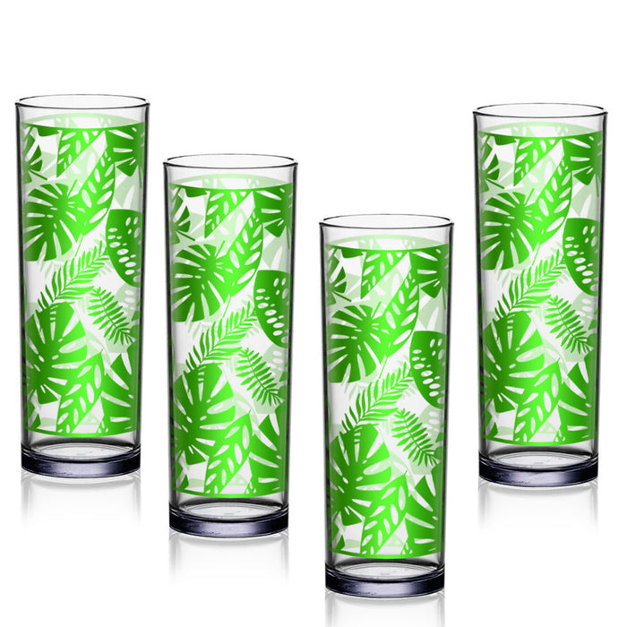 Green Retro Leaves Collins highball glass