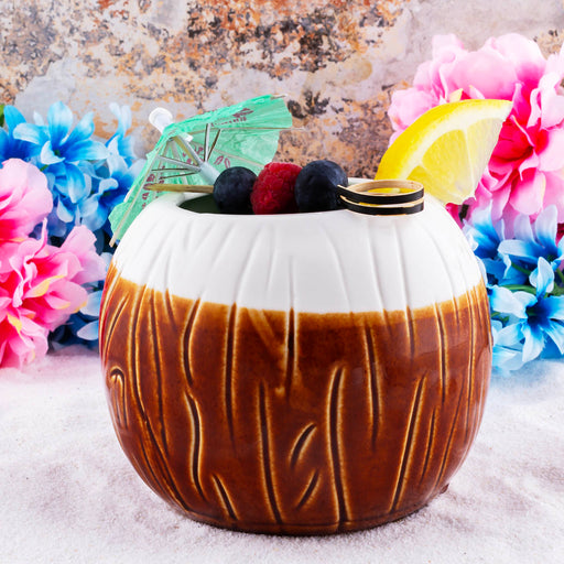 BarConic® Tiki Drinkware - Ceramic Coconut Mug - 16 ounce