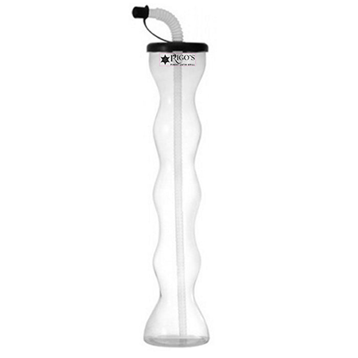 Clear plastic party yard with black top on a white background