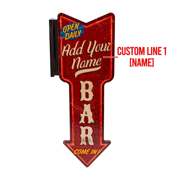 Customizable Vertical Hanging Wooden Arrow Sign Plaque Vintage Bar Theme Handcrafted in the USA with custom line