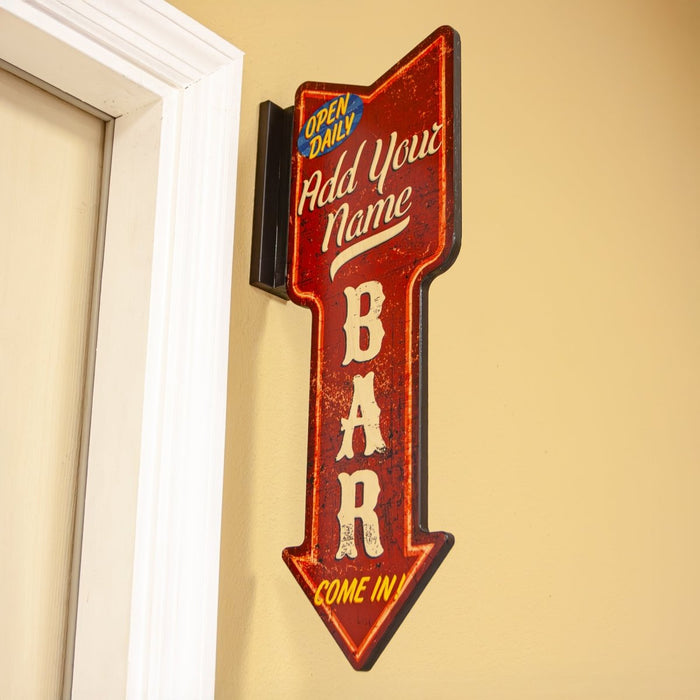 Customizable Vertical Hanging Wooden Arrow Sign Plaque Vintage Bar Theme Handcrafted in the USA hanging outside of door