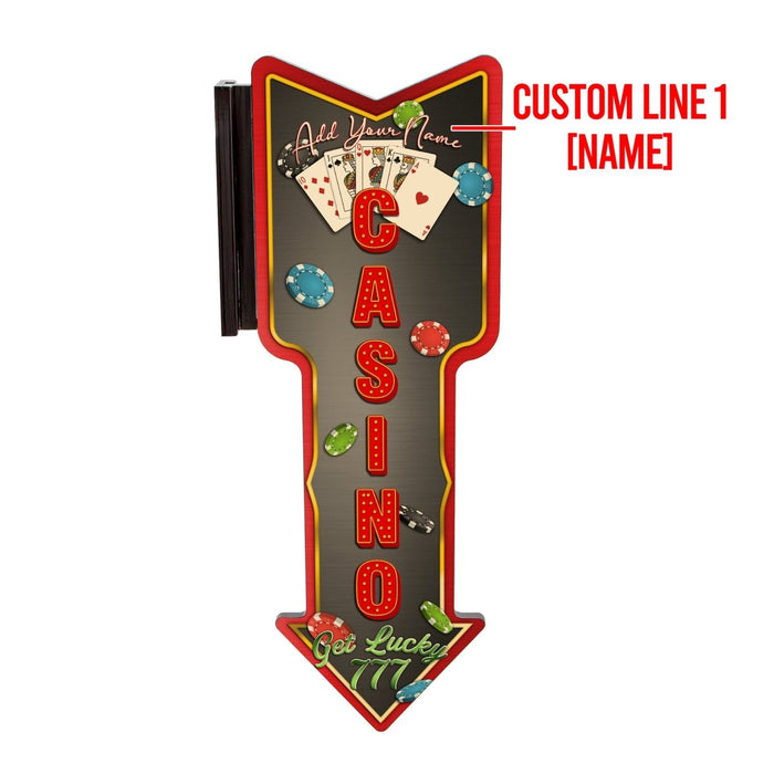 Customizable Vertical Hanging Wooden Arrow Sign Plaque Casino Theme Handcrafted in the USA custom line 1