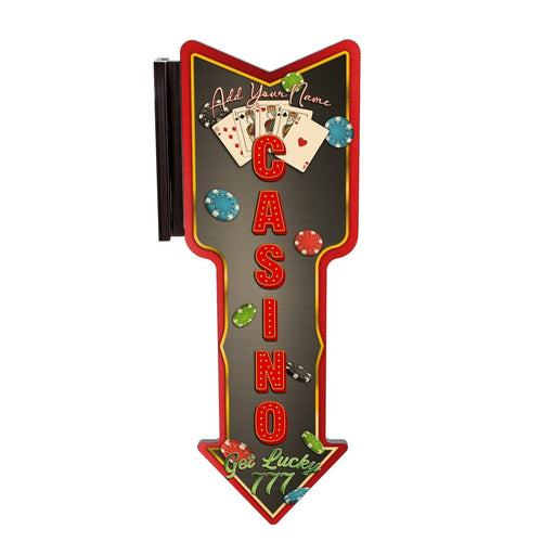 Customizable Vertical Hanging Wooden Arrow Sign Plaque Casino Theme Handcrafted in the USA 