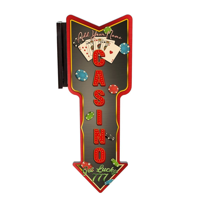 Customizable Vertical Hanging Wooden Arrow Sign Plaque Casino Theme Handcrafted in the USA 