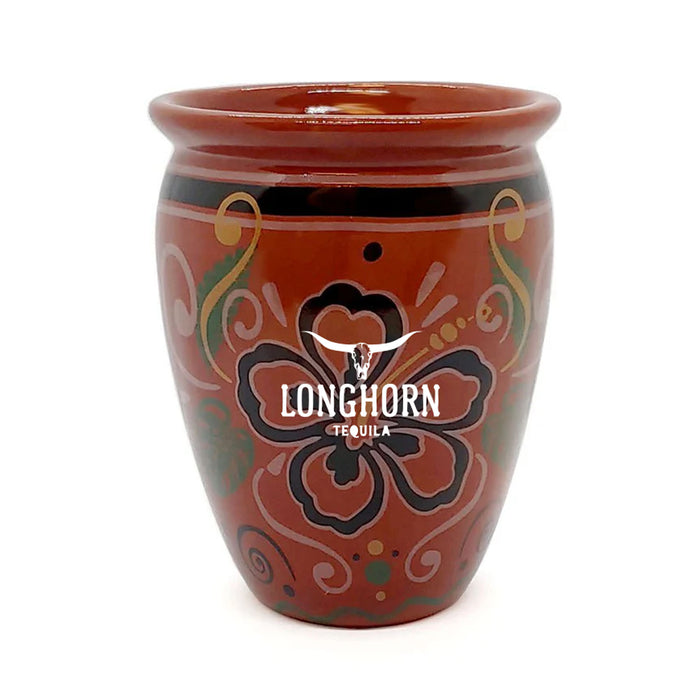 Decorative Clay Pot with 'Longhorn Tequila' branding on a white background