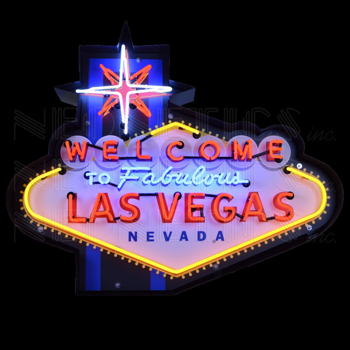 Welcome To Fabulous LAS VEGAS in Shaped Steel Can Neon Sign