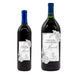 Two wine bottles with decorative labels on a white background