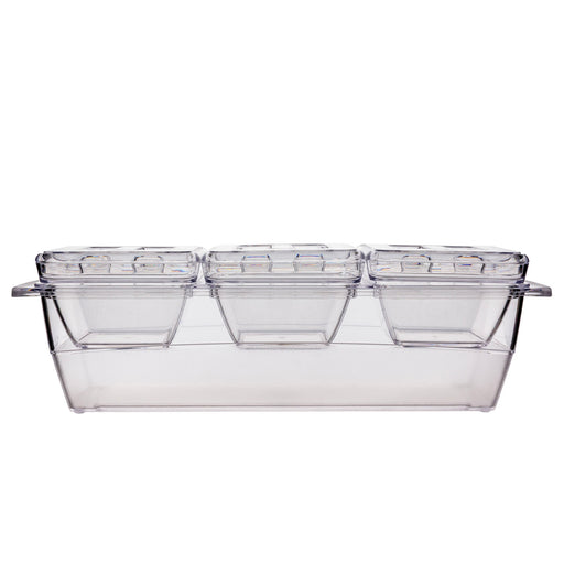 Plastic Condiment and Garnish Caddy - 3 inserts w/ Lids