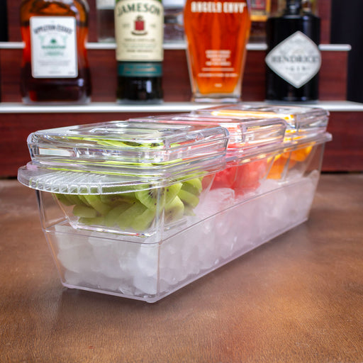 Plastic Condiment and Garnish Caddy - 3 inserts w/ Lids