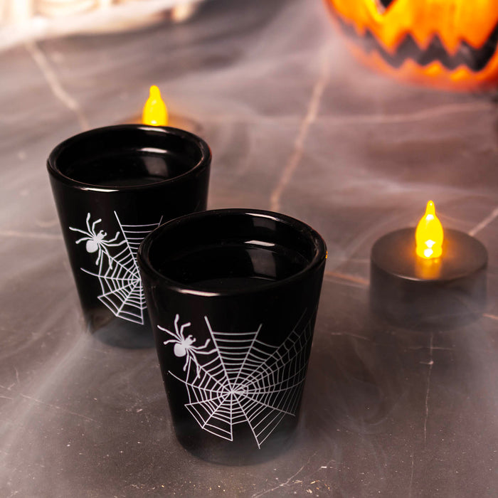 Printed Black Shot Glasses - Halloween Themed - Spider Web