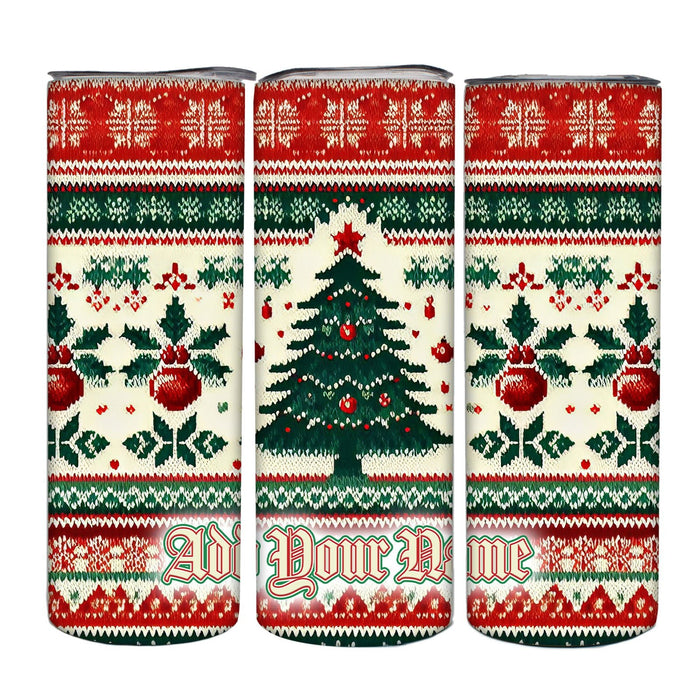 Customizable Stainless Steel Tumblers - Christmas Sweater - Optional Bases