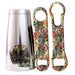Silver thermos with floral skull design and two floral skull bottle openers on a white background