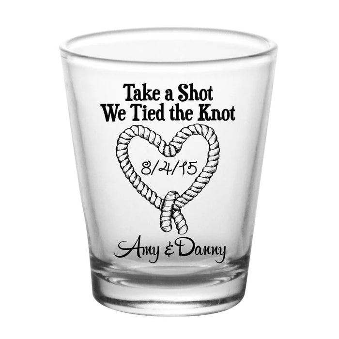 CUSTOMIZABLE - 1.75oz Clear Shot Glass - Tied the Knot - 12 Count