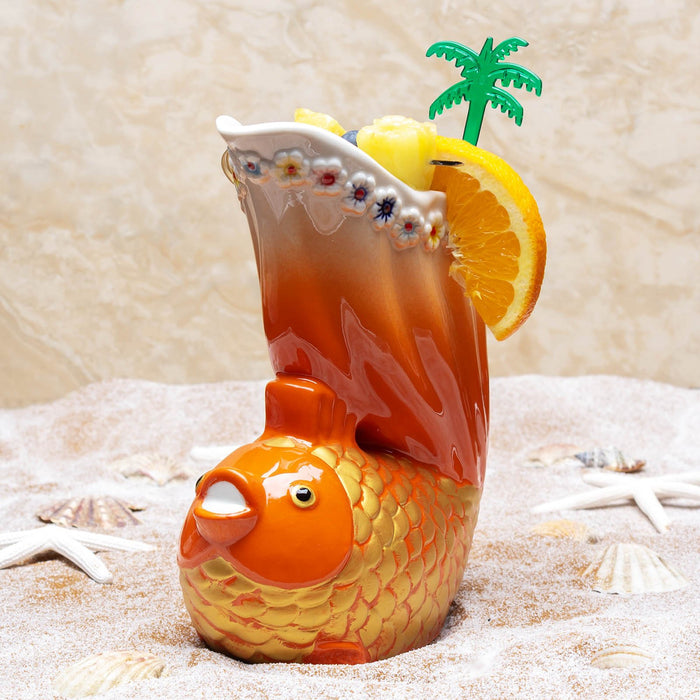 ceramic goldfish tiki mug 