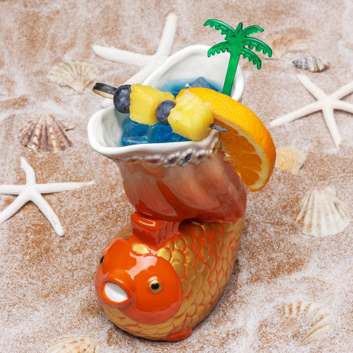 ceramic goldfish tiki mug 