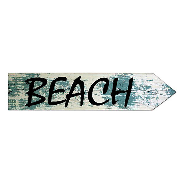 Wooden sign with 'BEACH' text on a white background