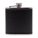 Black leather flask with silver cap on a white background