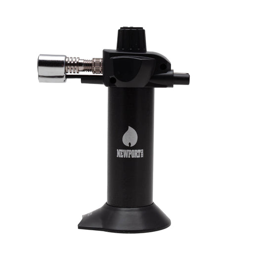 A black torch lighter with a silver nozzle, featuring the Newport's brand logo printed on the front, set against a plain white background.