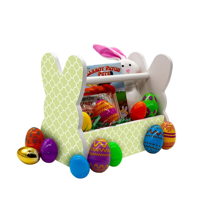 Wooden Bunny Basket - Tile Pattern - Green