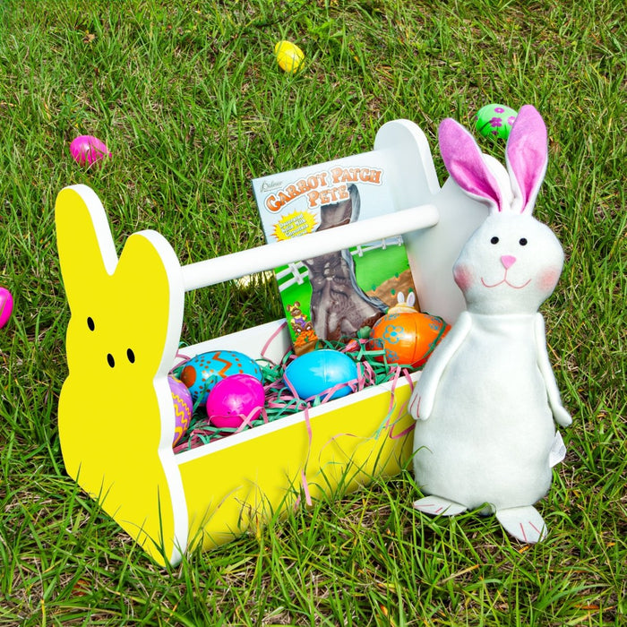 Wooden Bunny Basket - Marshmallow Bunny - Yellow