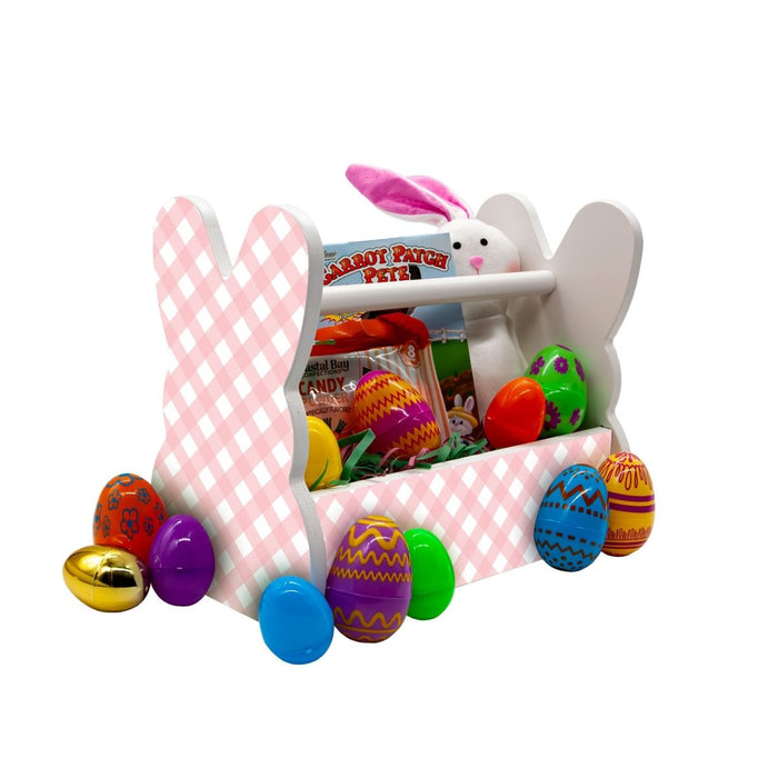 Wooden Bunny Basket - Plaid Pattern