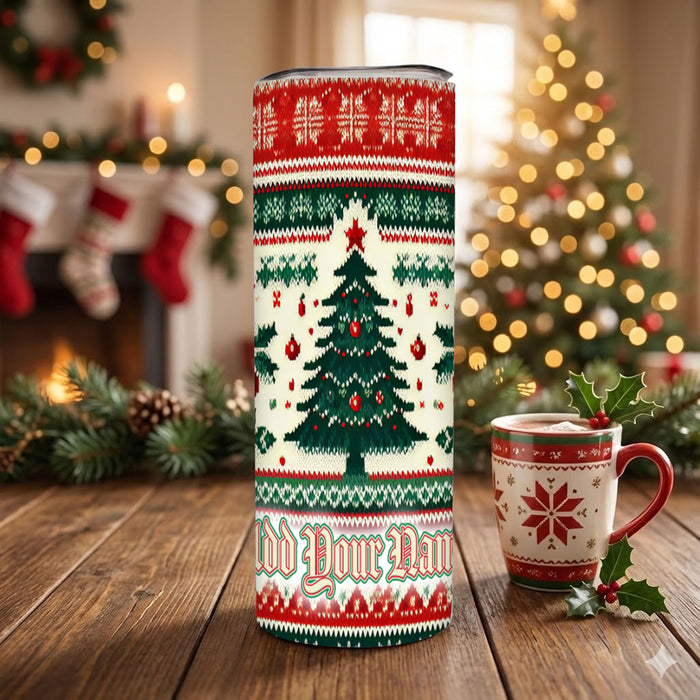 Customizable Stainless Steel Tumblers - Christmas Sweater - Optional Bases
