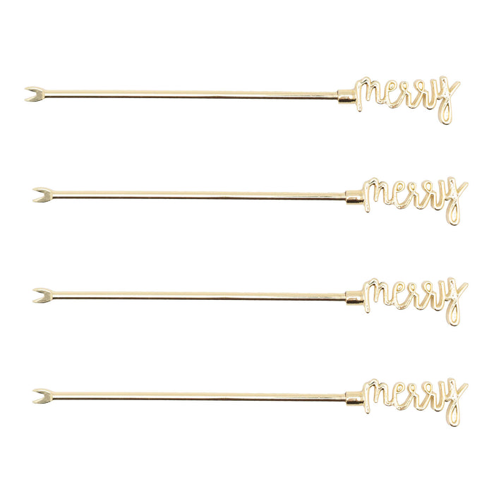 BarConic® 4 Piece "Merry" Cocktail Pick - Gold