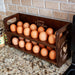 Wooden Egg Holder for 2 Dozen Eggs Dark Walnut Stain With Laser Engraving Customizable Farm Fresh Eggs Handcrafted in the USA with eggs in Kitchen