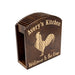 Wooden napkin holder with 'Avery's Kitchen' and rooster design on a white background