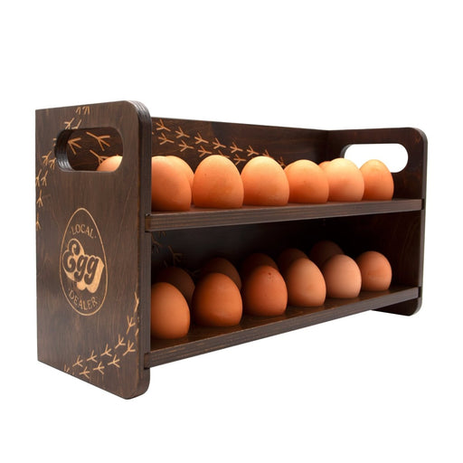 Wooden Egg Holder for 2 Dozen Eggs Dark Walnut Stain With Laser Engraving Local Egg Dealer Handcrafted in the USA with eggs