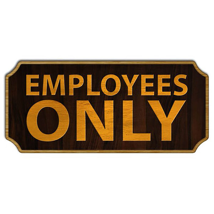 Wooden sign with 'EMPLOYEES ONLY' text on a white background