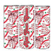 Three cans with festive Christmas design featuring bows, candy canes, and trees on a white background.