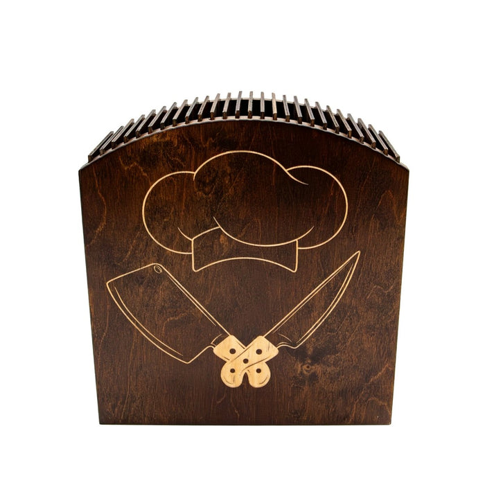 Laser Engraved Knife Block with knives Dark Stain Handcrafted in the USA empty with no knives