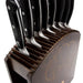 Laser Engraved Knife Block with knives Dark Stain  Handcrafted in the USA removeable slabs close up
