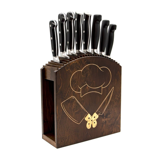 Laser Engraved Knife Block with knives Dark Stain  Handcrafted in the USA