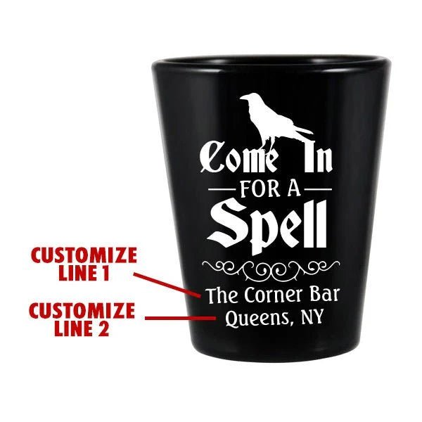 CUSTOMIZABLE - 1.75oz Black Shot Glass - Spell Halloween Design - 12 Count