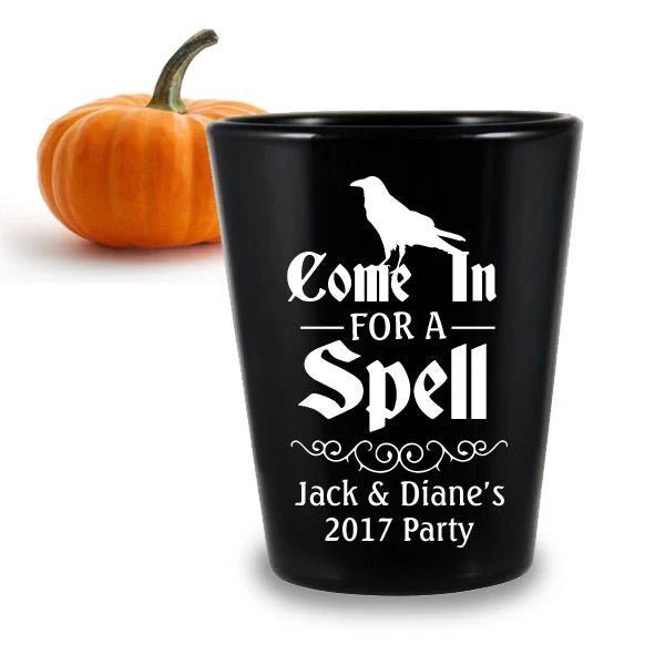 CUSTOMIZABLE - 1.75oz Black Shot Glass - Spell Halloween Design - 12 Count