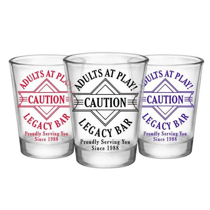 Customizable 1.75 oz. Clear Shot Glass- Adults At Play- Caution- AYN - 12 Count