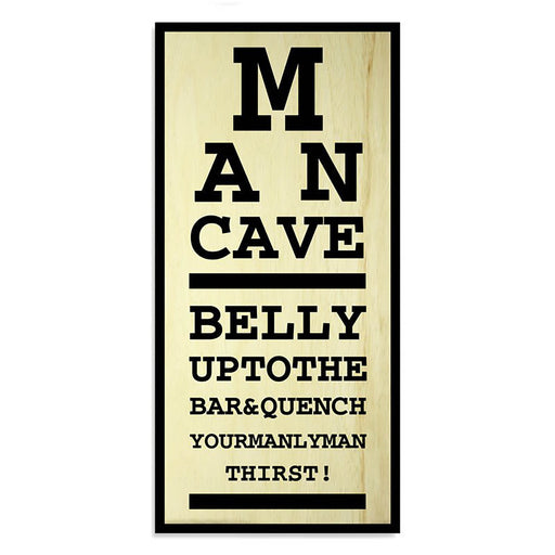 Wooden sign with black text on a white background