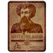 Decorative sign with a vintage-style illustration of a man with a mustache and beard, featuring text 'Mustache Rides' and address details.