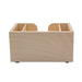 Wooden bar top napkin caddy with two compartments for storage on a white background