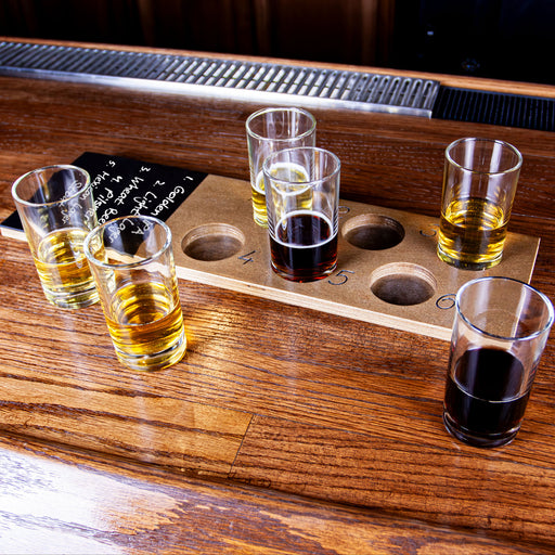 6 Numbered Beer Flight with Walnut Finish and Chalk Strip - Includes 5.5oz Highball Glasses