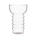 Clear glass vase with ribbed design on a white background