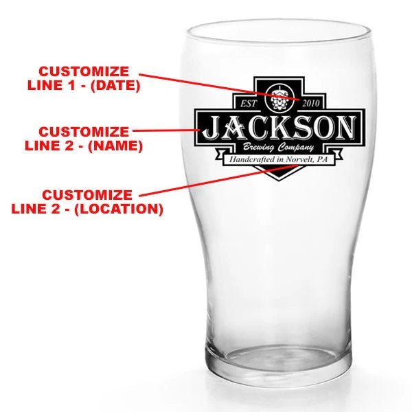 CUSTOMIZABLE - 20oz Imperial Pub Glass  - Brewing Company Badge - 12 Count