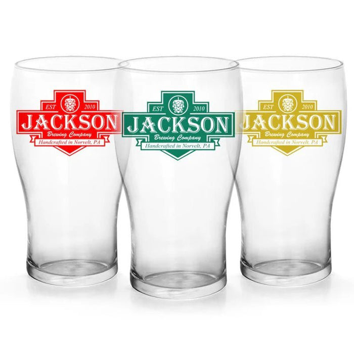 CUSTOMIZABLE - 20oz Imperial Pub Glass  - Brewing Company Badge - 12 Count